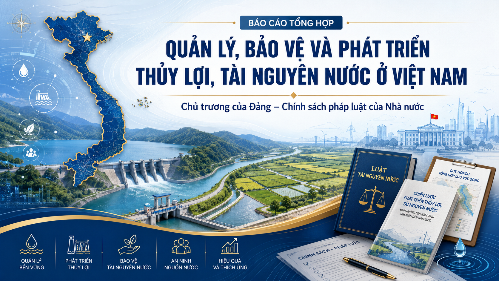 Tổng hợp các chủ trương, định hướng của Đảng, chính sách pháp luật của Nhà nước liên quan đến quản lý, bảo vệ và phát triển thủy lợi, tài nguyên nước ở Việt Nam